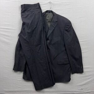 VTG Giorgio Cosani Suit Men 46R Chocolate Brown Pinstripe Wool 3-Button Pleated